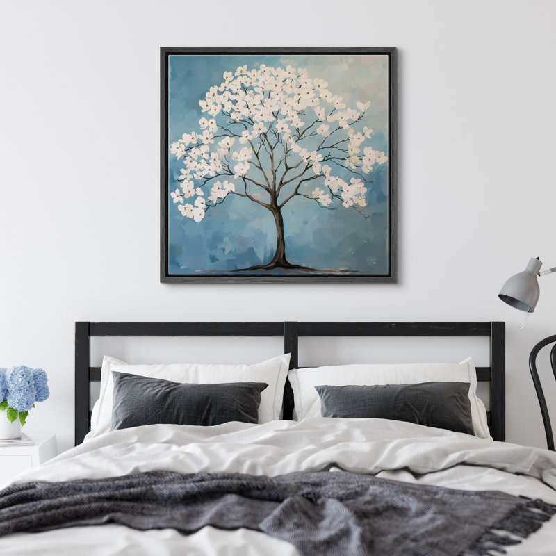 Flowers Blossom On Tree Branches, Black Floater Frame, 24" H x 24" W