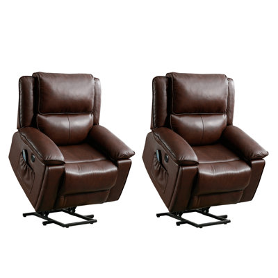 Rhombus 38.2" Wide Modern Top Genuine Leather Power Lift Reclining Heated Massage Chair with Hidden Cupholders & USB