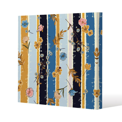 Beautiful meadow flowers on candy brush stripe Slim Style Canvas Print, 15mm Slim Real wood.