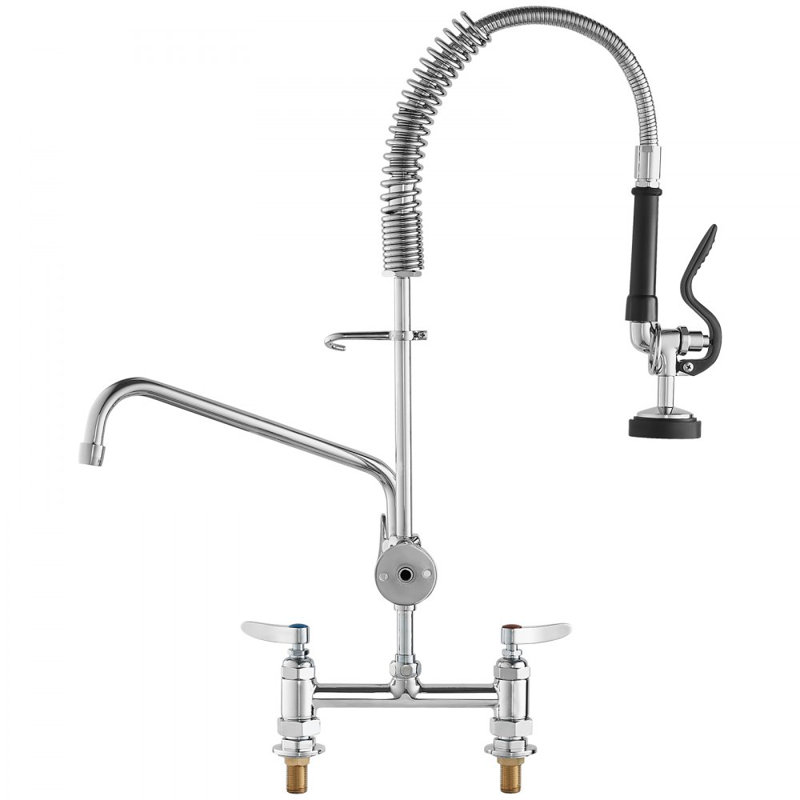 Robinet commercial avec pulvérisateur de pré-rinçage, hauteur 26 po, centre 8 po, bec pivotant de 12 po, robinet d'évier de cuisine à fixation sur le comptoir, dispositif en laiton avec douchette rétractable, pour évier 1/2/3 compartiments