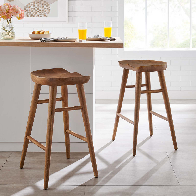 Saville Backless Wood Bar Stools - Set Of 2 In Walnut, Walnut, Counter Stool (27" Seat Height)