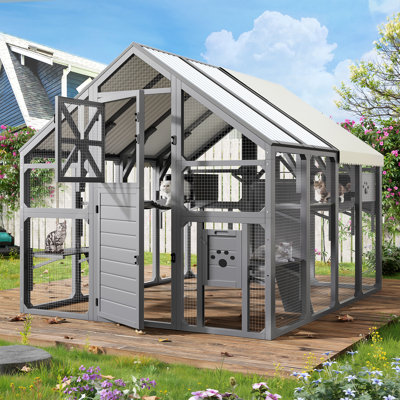 Extra Large Walk-In Outdoor Weatherproof Cover Cat Cages With Bridges And 8 Platforms And 2 Resting Box