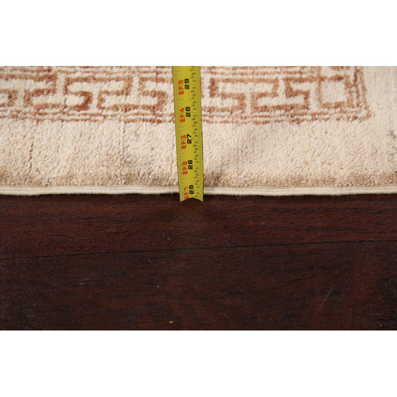 Tapis beige en laine noué à la main de conception unique 3 pi 2 po x 5 pi New Age
