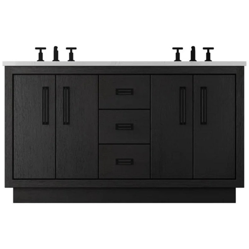 Avalon Double Bath Vanity, Matte Black, 60", Classic Black