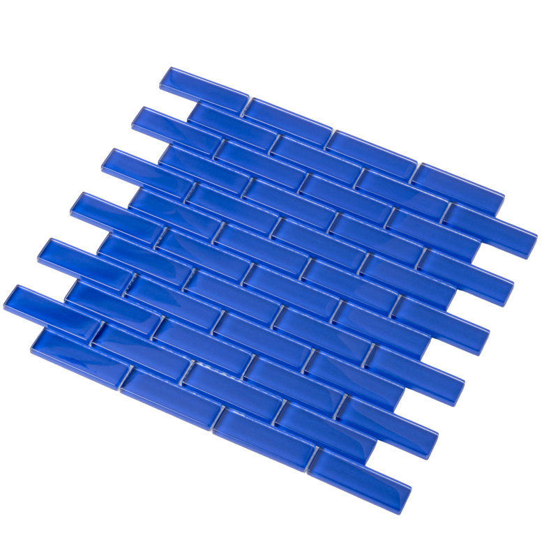 1" x 3" Glass Brick Joint Mosaic Wall & Floor Tile, Cobalt Blue