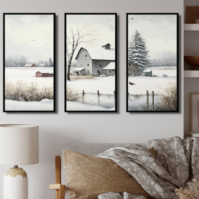 «Cold Winter View On The Country IV», reproduction sur toile 3 pièces