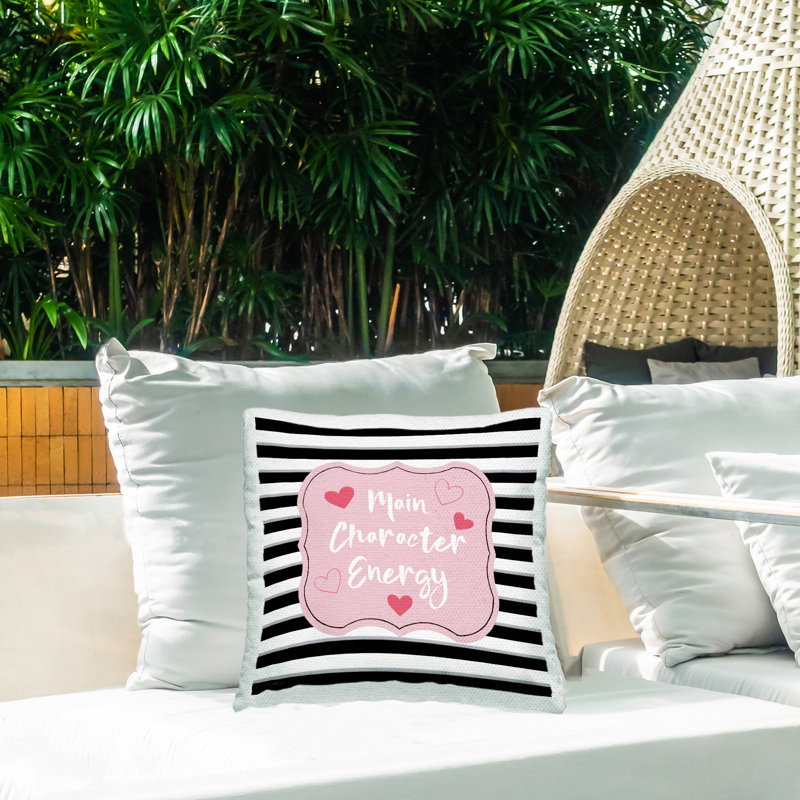 Coussin d'extérieur imprimé à rayures Main Pink