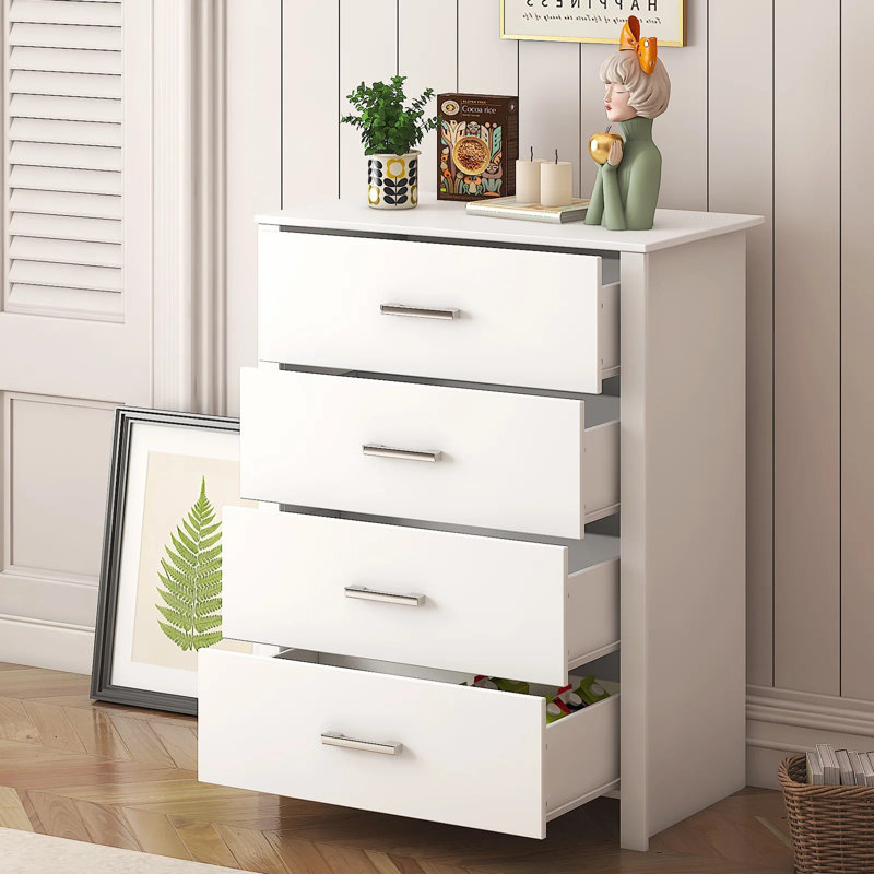 4 Drawer White Dresser, Modern Bedroom Storage Cabinet with Smooth Slides for Clothes, Linens & Home Essentials