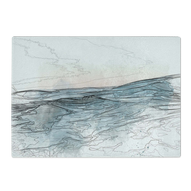 Tempered Glass Rising Ocean Chopping Board, 39 cm W x 28.5 cm L
