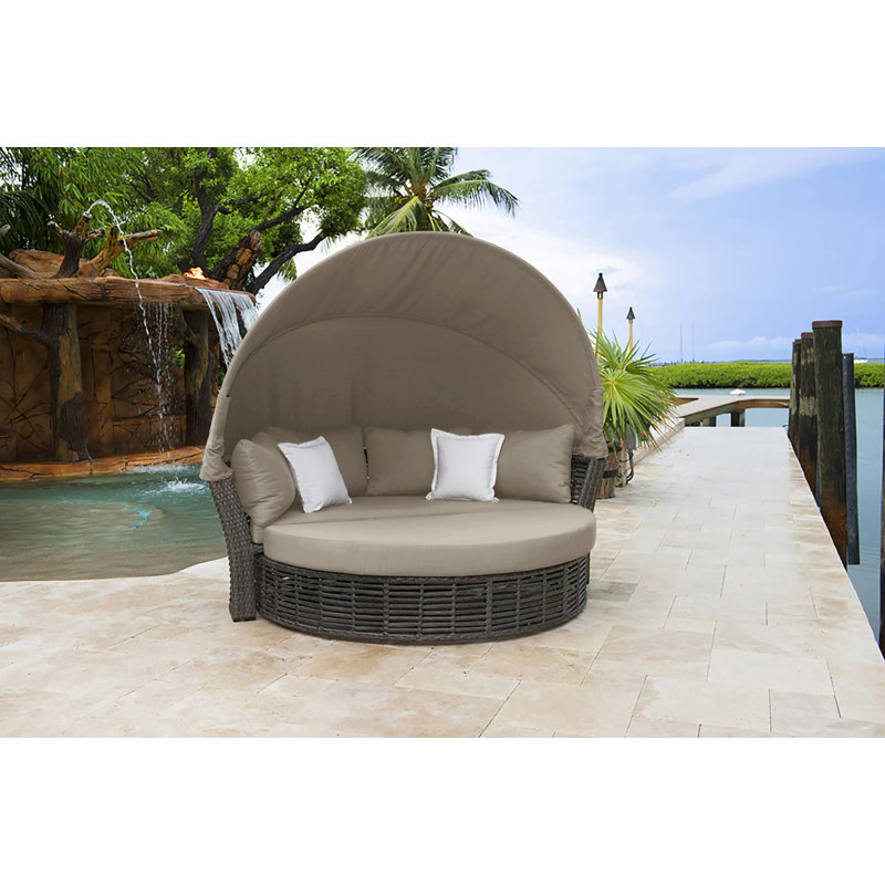 Westerman 73'' Wide Circle Wicker Patio Daybed with Cushions, Canvas Taupe