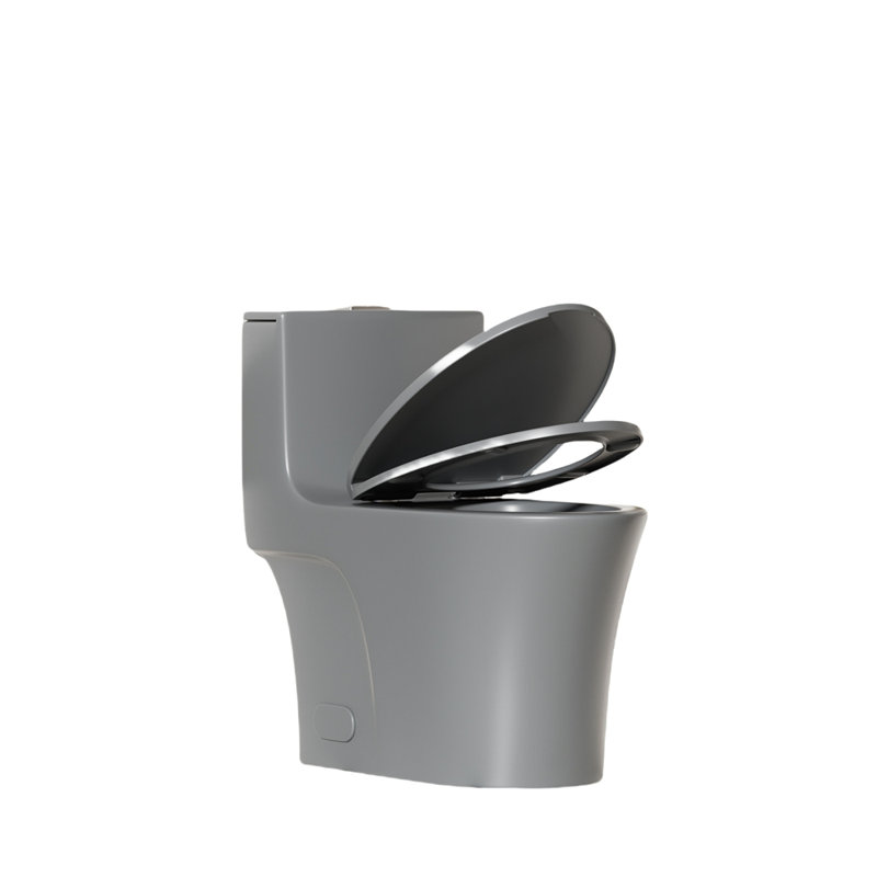1.1/1.6 GPF Tornado Flush One-Piece Toilet Elongated, Siphonic S-trap 12",Soft Closing Seat, Button on Tank top ,Powerful Dual Flush MAP 1000g, Comfort Chair Seat ADA Height 17", Light gray