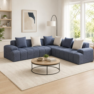 Upholstered 108" Chenille Frameless L-Shaped 3-Piece Cloudy Boneless Corner Sectional with 6 Throw Pillows,No Assembly Required
