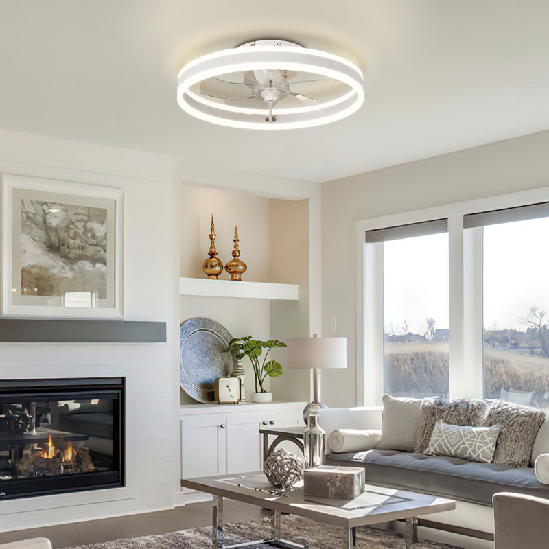 Heui Bladeless Ceiling Fan with Light, White, 19.7", 2 Packs