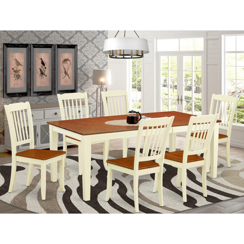 Ensemble de table de salle à manger 7 pièces composé d'une table rectangulaire en bois avec feuille papillon et 6 chaises de salle à manger, babeurre et cerise