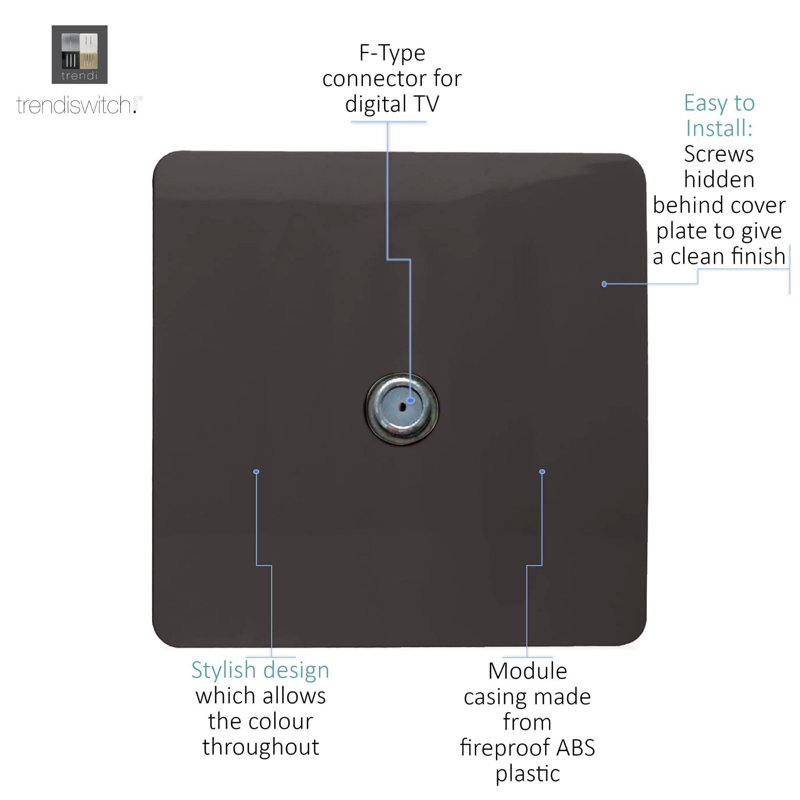 Trendi Switch 1 Gang Male F-Type Satellite Television Socket, Dark Brown