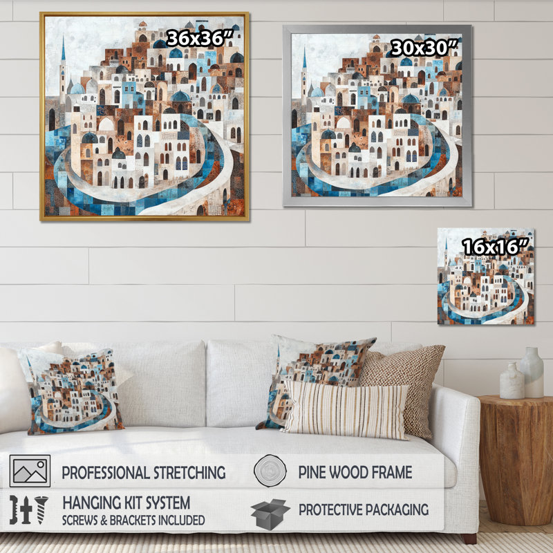 «Luminous Contours Of Old City», art mural paysage, H 16 po x l 16 po, Reproduction encadrée, Noir