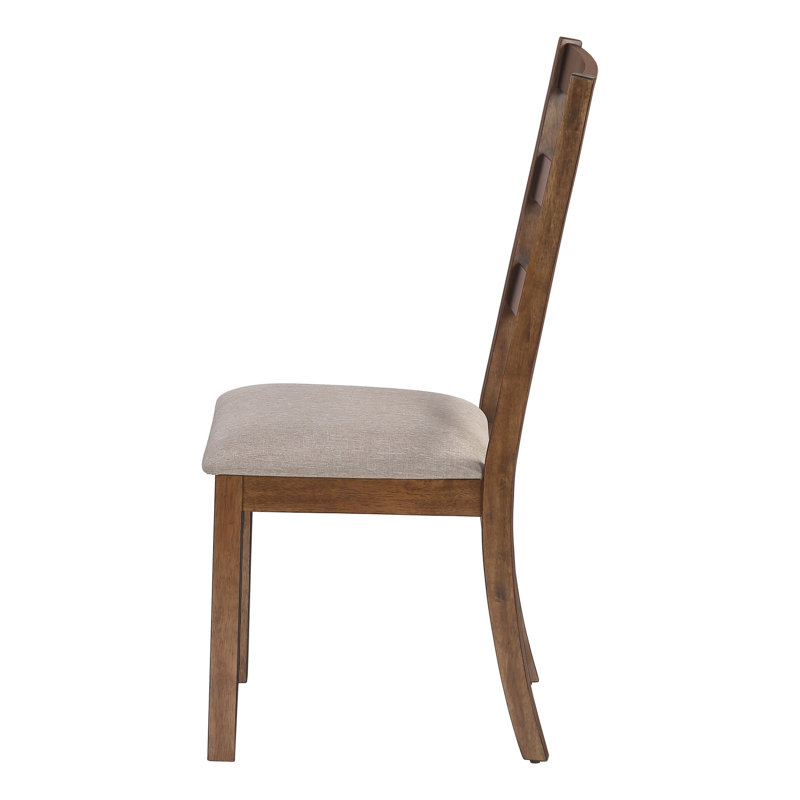 Daph Side Dining Chair Set Of 2, Ladder Back, Walnut Brown, Beige Polyester