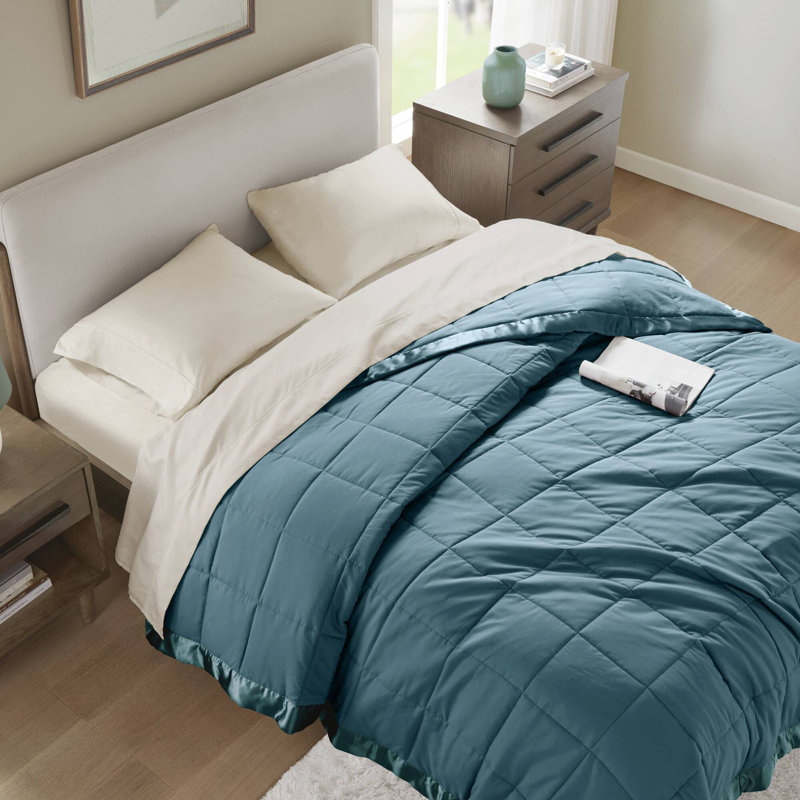 Lightweight Down Alternative Blanket with Satin Trim, Full/Queen, Teal