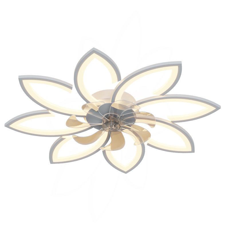 Ventilateur de plafond 35,4 po avec lumières, télécommande 3 températures de couleur, ventilateur à 6 vitesses, Blanc, Brun