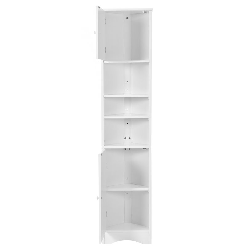 Armoire de rangement multi-fonctionnelle avec deux portes et tablettes réglables, tablette ouverte, Blanc