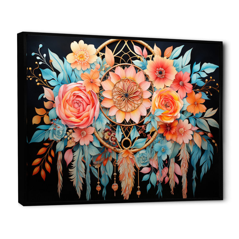 Coral Dream Catcher Dreams, reproduction d'art sur toile, H 34 po x l 44 po, Cadre flottant noir