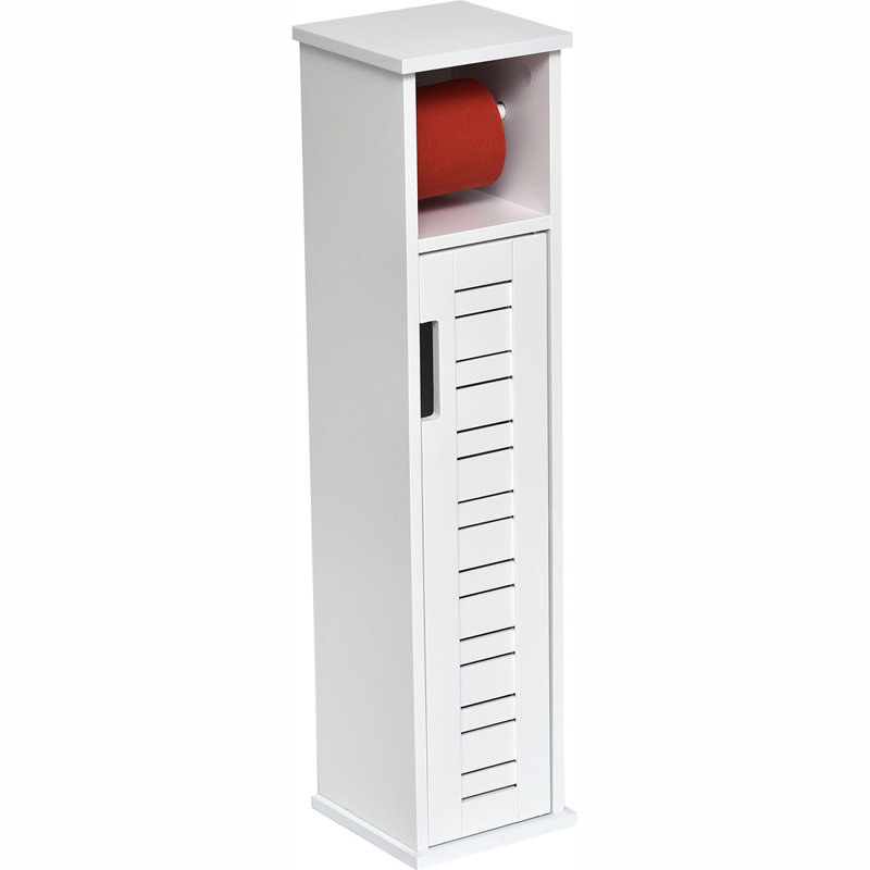 White MDF Slim Bathroom Toilet Paper Holder Cabinet