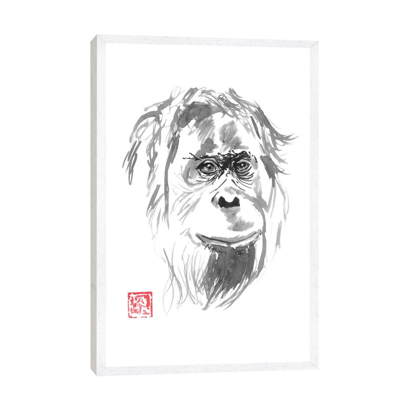 Orangutan Smile by Péchane - Painting on Canvas, 66.04 cm H x 45.72 cm W, White Framed