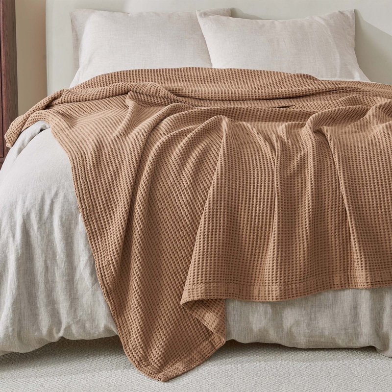Couverture 100% coton tissé gaufré, Double/grand, Caramel
