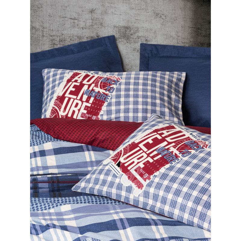 100% Cotton Ranforce Single Quilt Cover Set, Dark Blue | Duvet Cover 55.1 x 78.7 inches & Pillowcase 23.6 x 23.6 inches | Reactive Printing, Machine Washable, 145 Thread Count, Envelope & Button Closure System, Soft & Durable