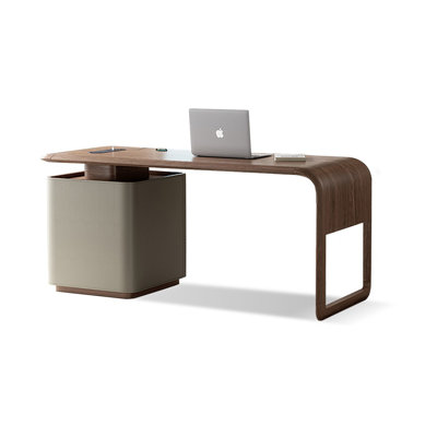 Nut-brown+Smoky color Rectangular Manufactured Wood with 3 drawers desk