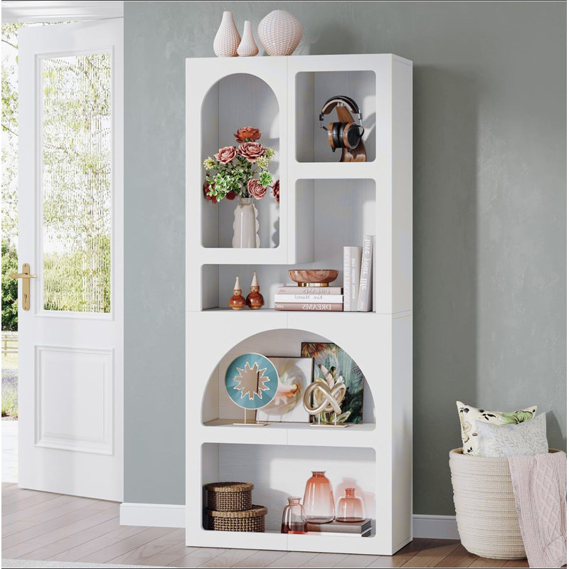 70.87” Tall Geometric Arched 5-Shelf Art Display Bookcase For Living Room, Office, Bedroom