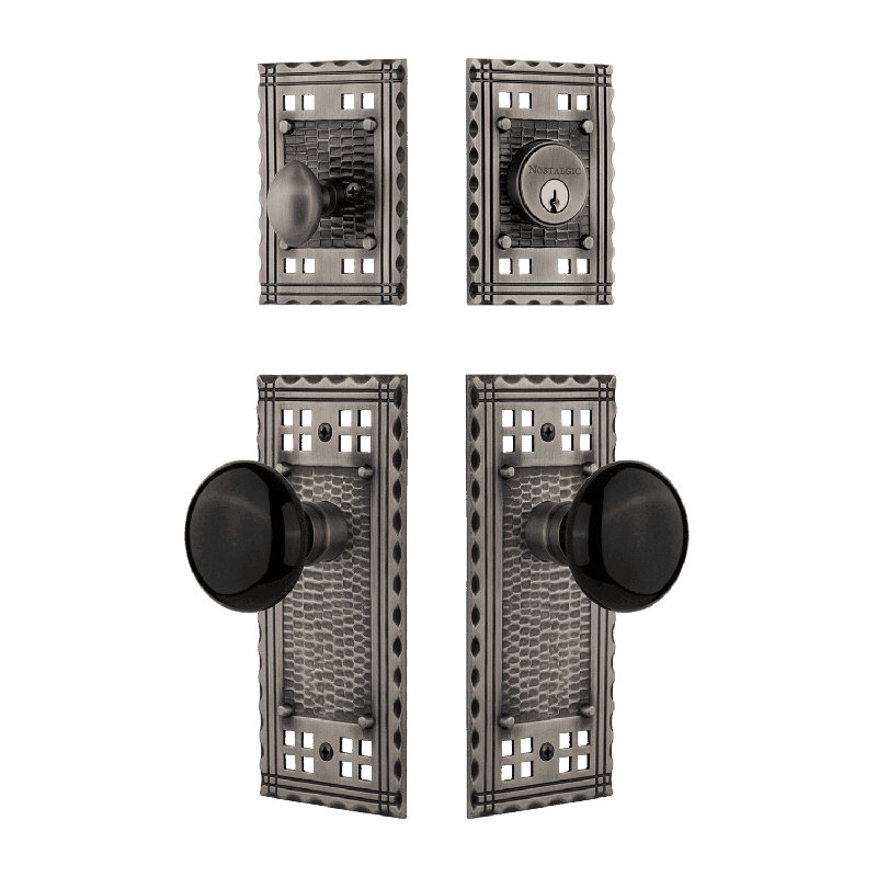Nostalgic Warehouse Craftsman Entry Set with Porcelain Knob, Black/Antique Pewter, 2.375