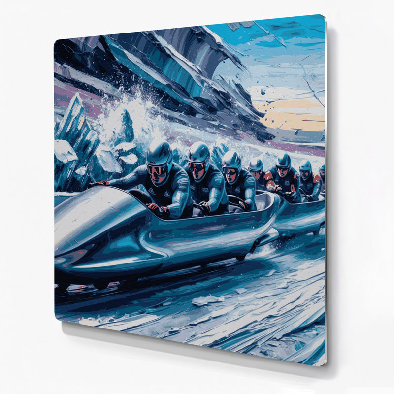 Art mural en métal bleu Sports Bobsledding, H 16 po x l 16 po