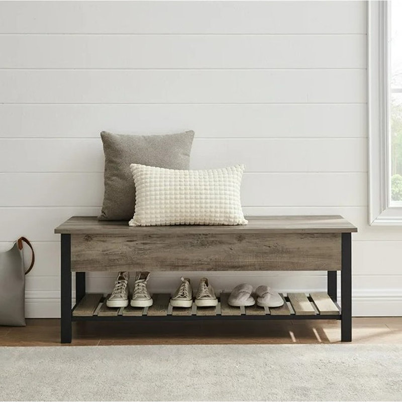 Banc de rangement à plateau rabattable avec tablette inférieure Raland, Gris délavé