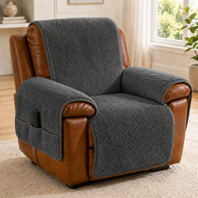 Ensemble de protection pour meubles inclinables en Sherpa Plush avec envers antidérapant, housses d'accoudoirs et poches latérales pour chaise, causeuse et canapé à 3 places