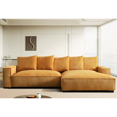 Canapé modulaire faisant face à la droite de L 106,7 pouces avec méridienne, canapé modulaire rembourré de 2 pièces en velours côtelé rembourré de plumes et canapé en bois massif