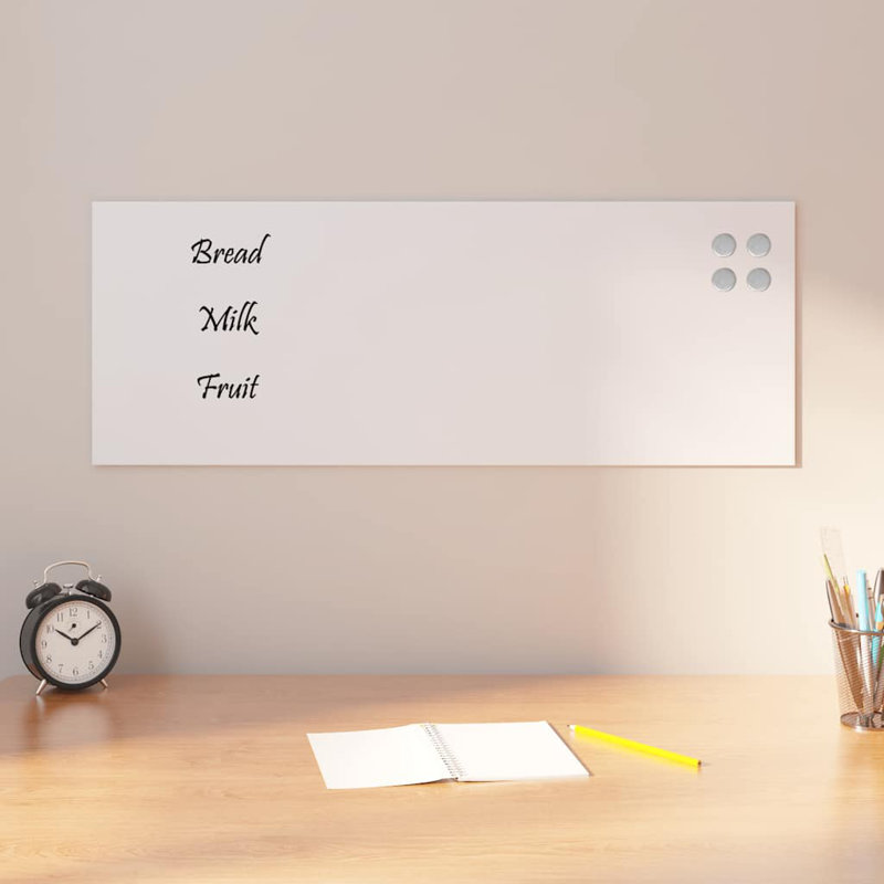 Wall-Mounted Magnetic Board Tempered Glass, White, 30cm H x 80cm W
