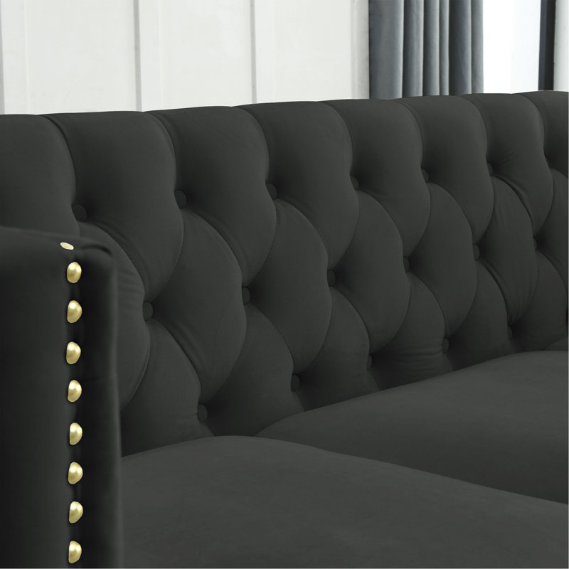 Velours noir 3 + 2 Speedy Us Warehouse Satisfaction. Capacité de poids de 250 lb / siège. Structure en pin, eucalyptus et contreplaqué. Mousse + siège à ressorts. Revêtement en coton. Pieds en métal. Assemblage