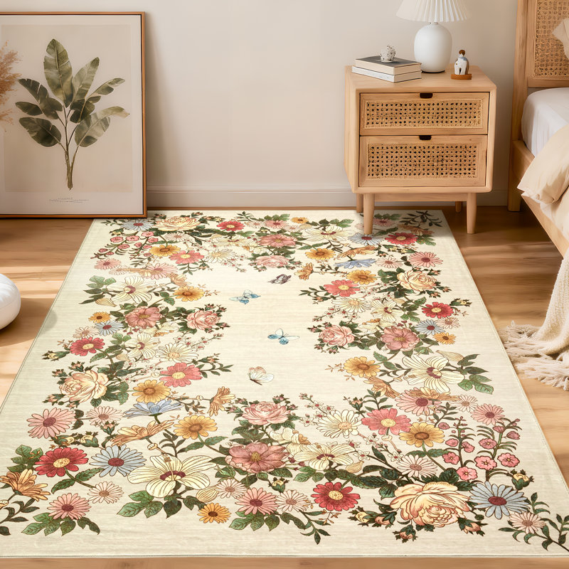 Tapis floral rétro 8 x 10 po Garvee, Rectangulaire 8 pi x 10 pi