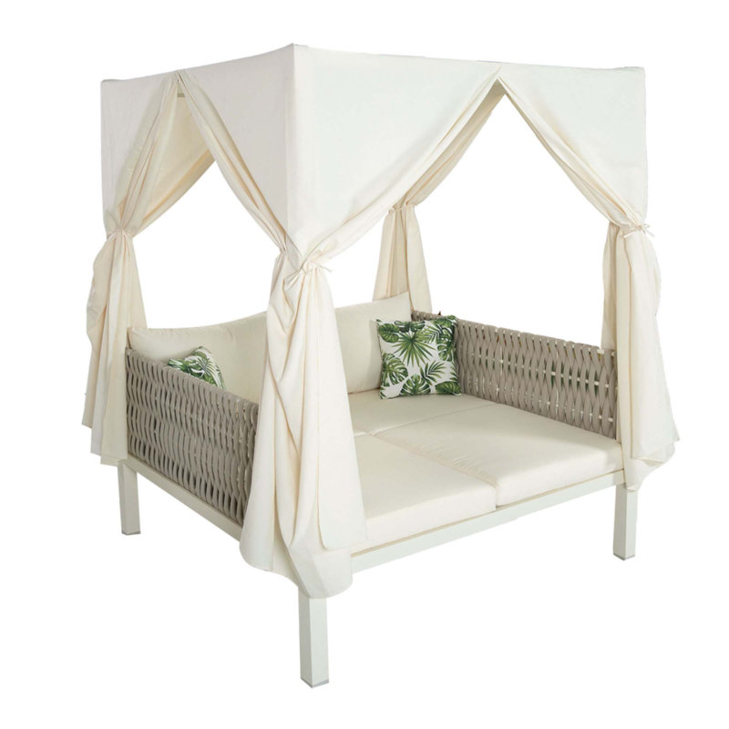 Outdoor Patio Sunbed With Curtains, Beige