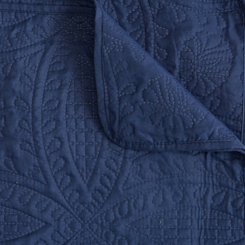 Blue Indigo Full Microfiber Reversible Quilt Set with Shams