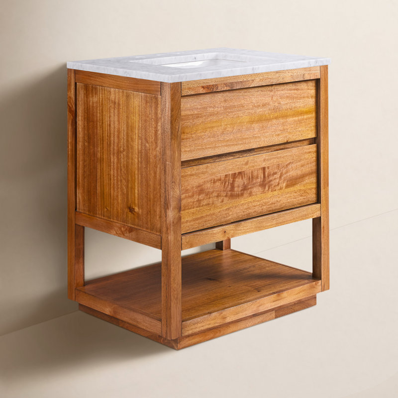 Tessa 30 In. Mango Wood Carrara White Marble Countertop Bath Vanity with Oil-Rubbed Bronze Faucet