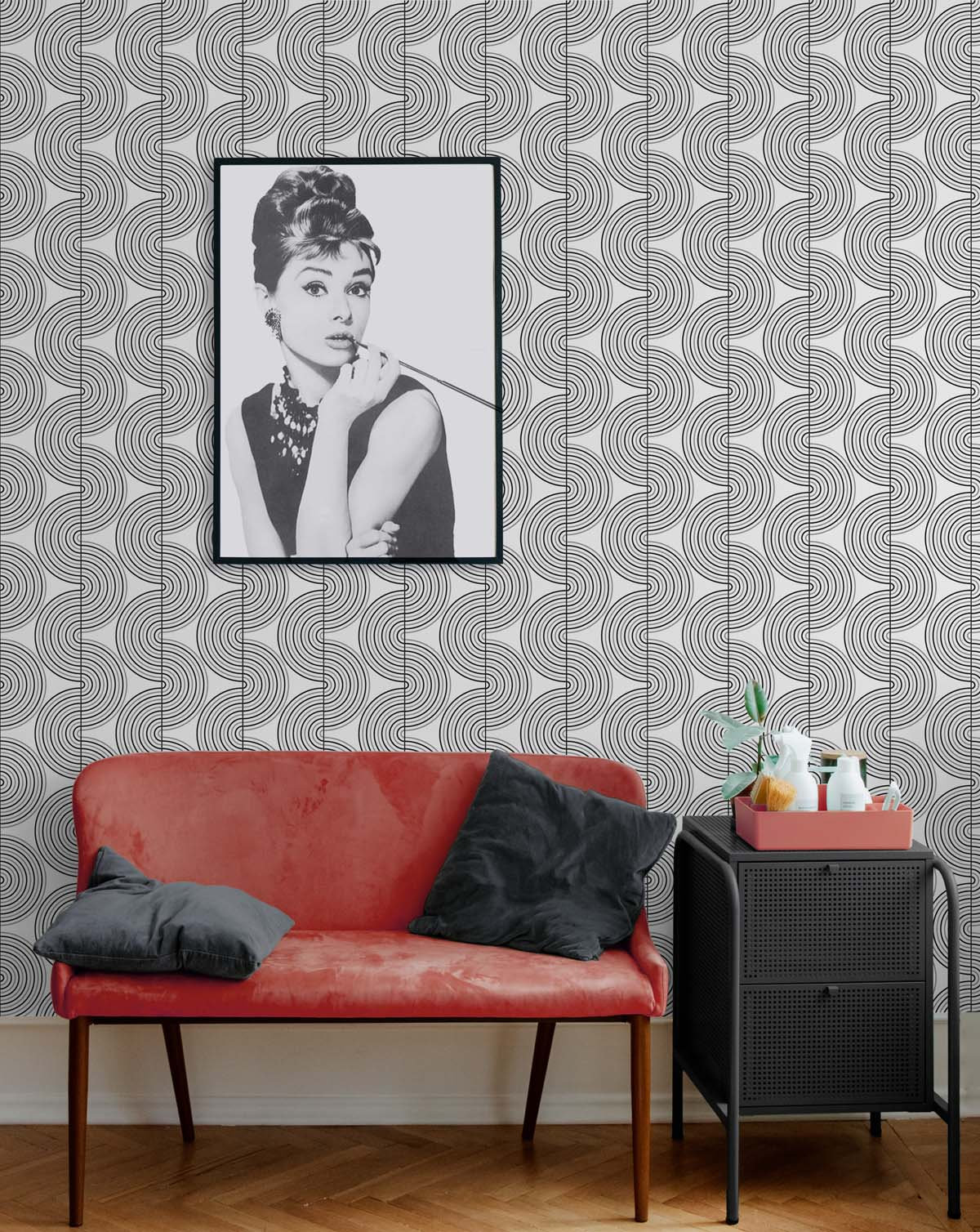 Cecile Mid-Century Peel & Stick Geometric Wallpaper, Silver