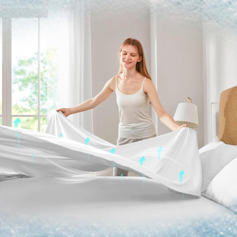 Ensemble de draps unis en microfibre Coolmax, Grand lit, Blanc