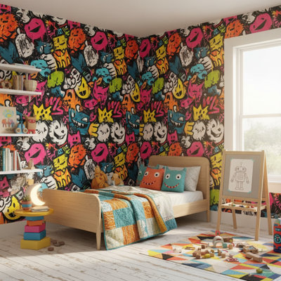 Papier peint graffiti, peinture murale abstraite, décoration murale