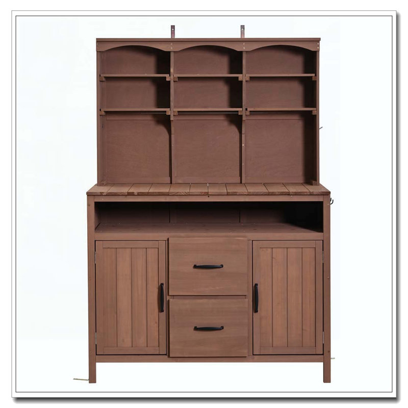Large Fir Wood Potting Bench,45.3''L Multi-Functional Outdoor Patio Kitchen Island with Hutch, Brown