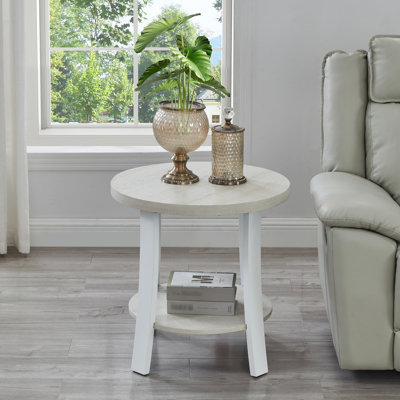 Table contemporaine blanche avec tablette ronde - Décoration pratique et accessoire élégant