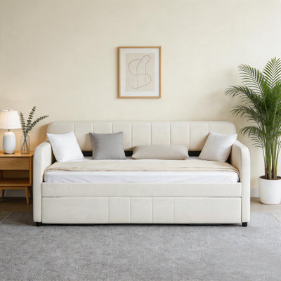 Lit de jour simple en velours moderne avec lit gigogne escamotable Modern, avec poches de rangement et station de charge