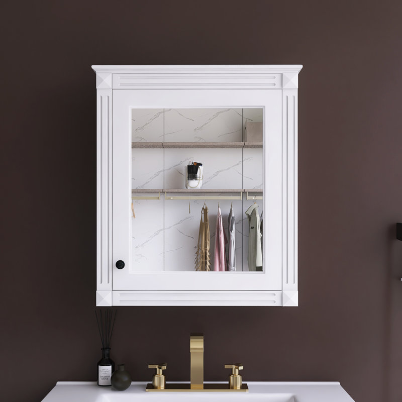 Armoire de rangement murale de salle de bain l 24 "x H 27" avec miroir, Blanc