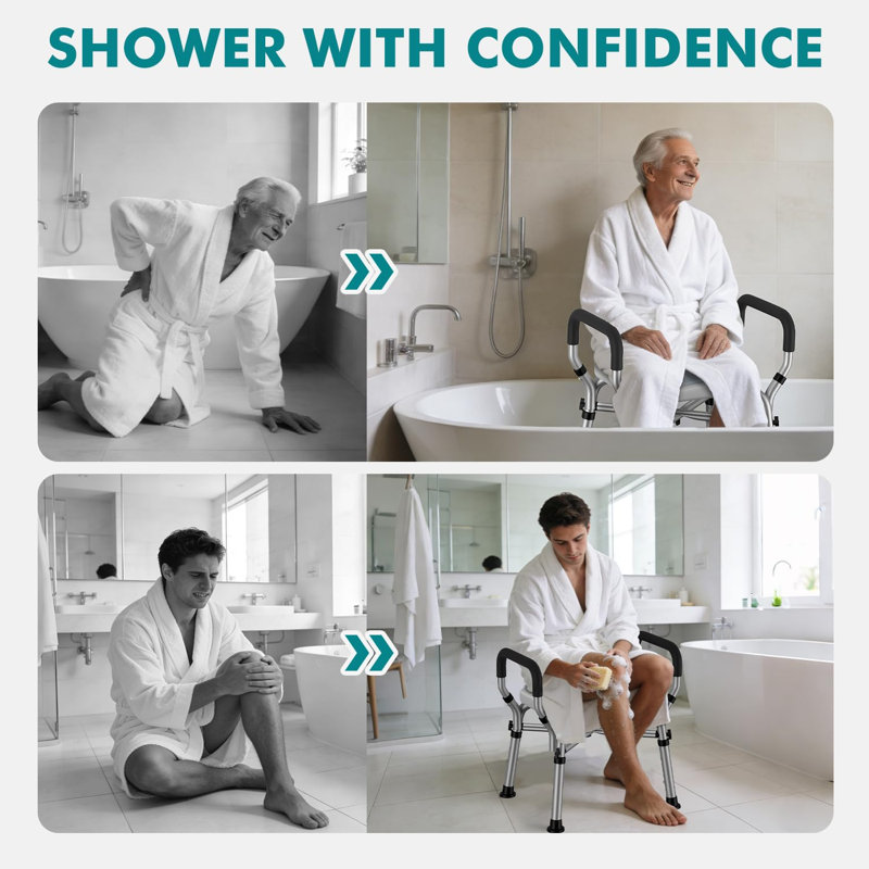 Shower Chair With Removable Arms And Back For Elderly & Disabled, 550 Lbs Shower Chair For Inside Shower, 6-Height Adjustable Shower Seats For Adults, Bath Chairs For Seniors Inside Tub